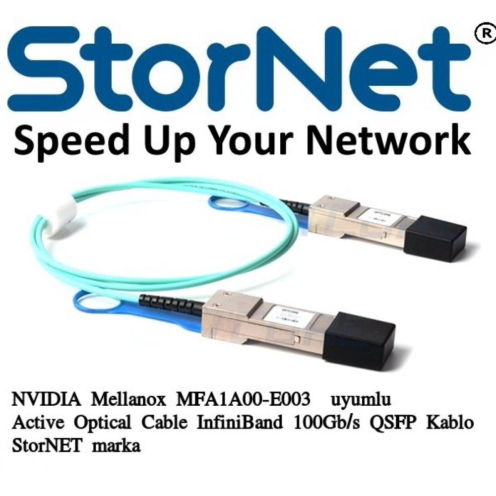 NVIDIA Mellanox MFA1A00-E003  uyumlu Active Optical Cable InfiniBand 100Gb/s QSFP Kablo StorNET marka