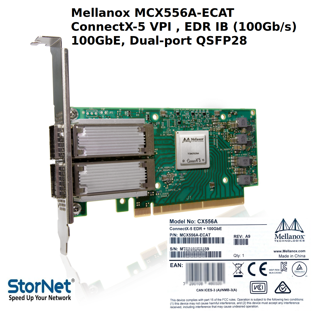 MCX556A-ECAT Nvidia Mellanox ConnectX-5 VPI EDR IB 100GbE dual-port QSFP28