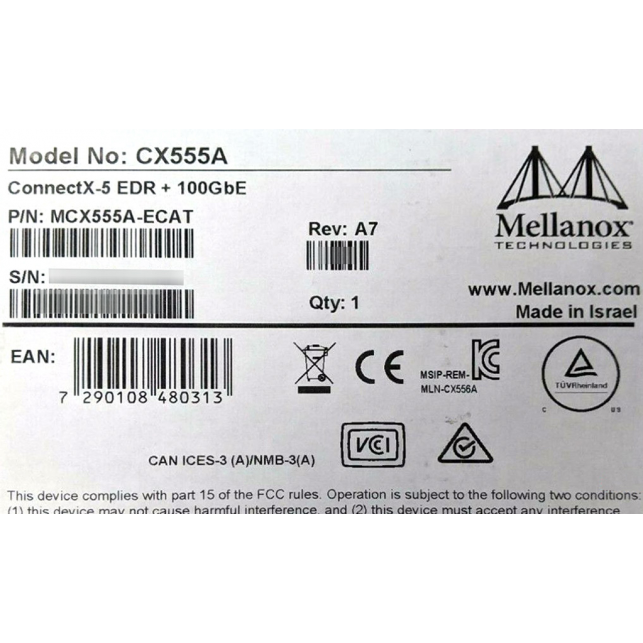 MCX555A-ECAT NVIDIA Mellanox ECAT ConnectX-5 VPI EDR/100GbE