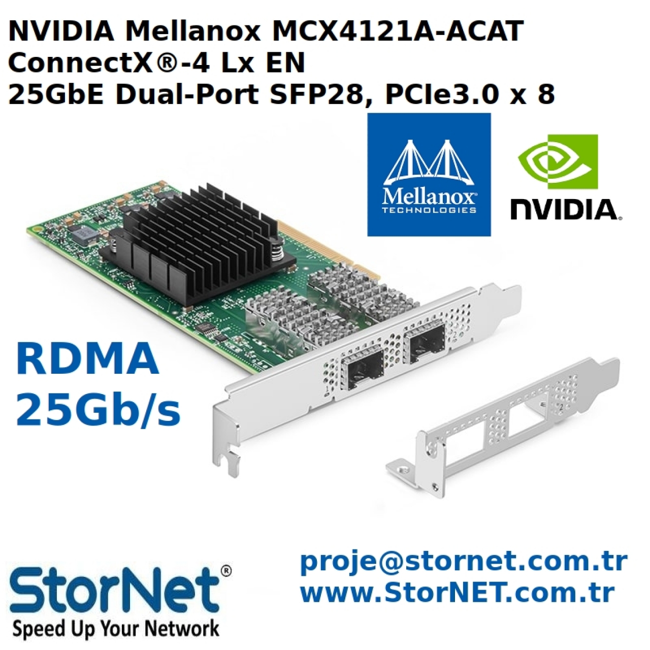 NVIDIA Mellanox MCX4121A-ACAT ConnectX®-4 Lx EN Ethernet Kart 25GbE Dual-Port SFP28, PCIe3.0 x 8
