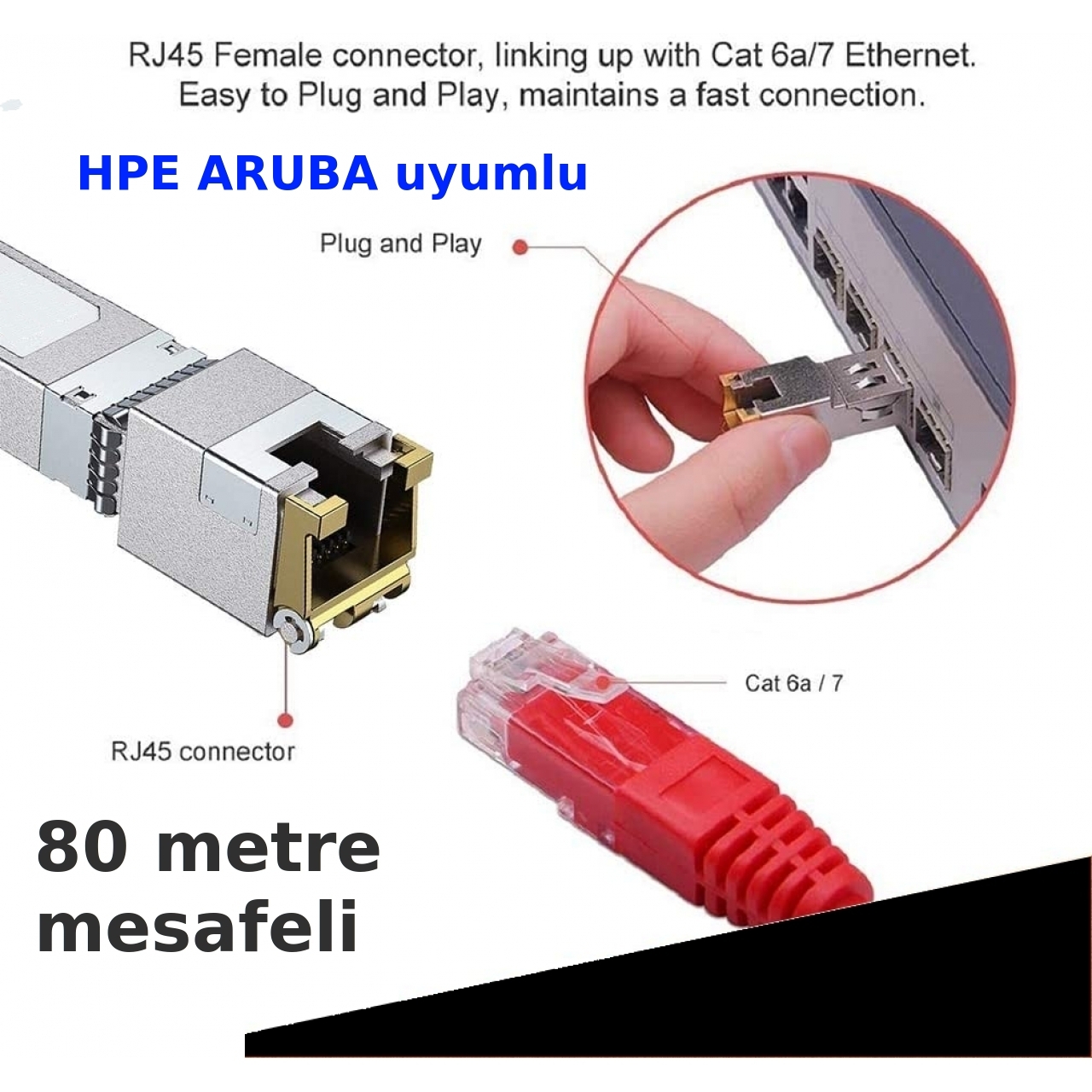 10GBase-T SFP+ Transceiver 80 metre SFP+ to CAT.6a/7 HPE Aruba uyumlu
