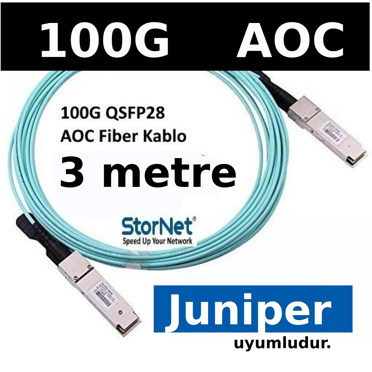 Juniper JNP-100G-AOC-3M uyumlu 3 metre 100G QSFP Active Optical Cable Kablo