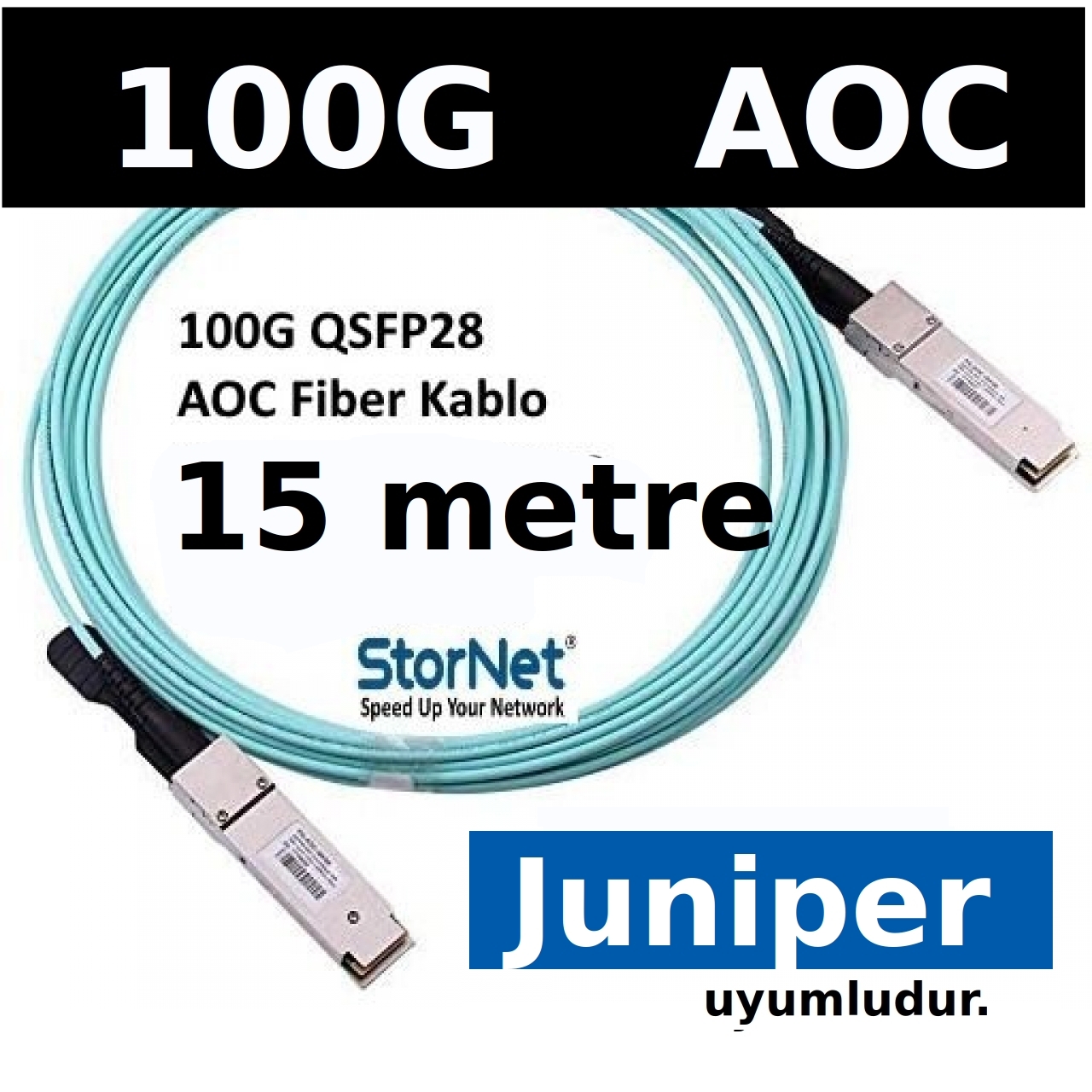 Juniper JNP-100G-AOC-15M uyumlu 15 metre 100G QSFP Active Optical Cable Kablo