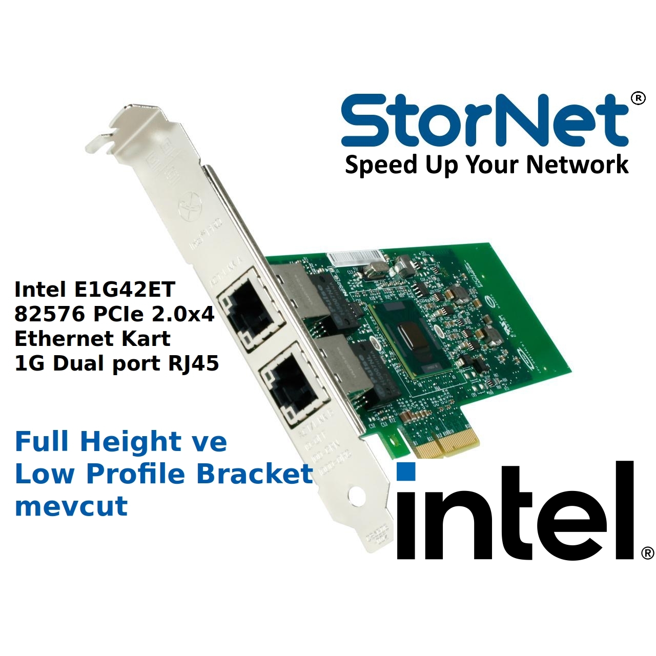 Ethernet Kartı Intel E1G42ET 82576 PCIe 2.0 x4 1G Dual port RJ45