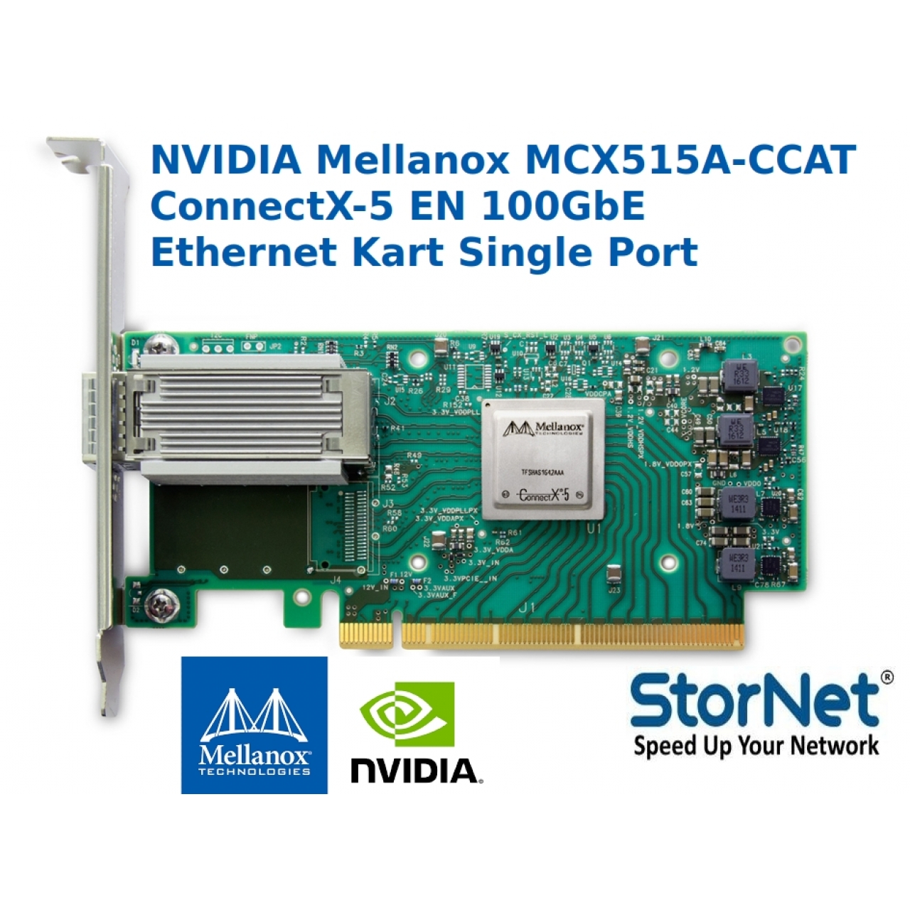 NVIDIA Mellanox MCX515A-CCAT ConnectX-5 EN Tek Port 100GbE Ethernet Kart