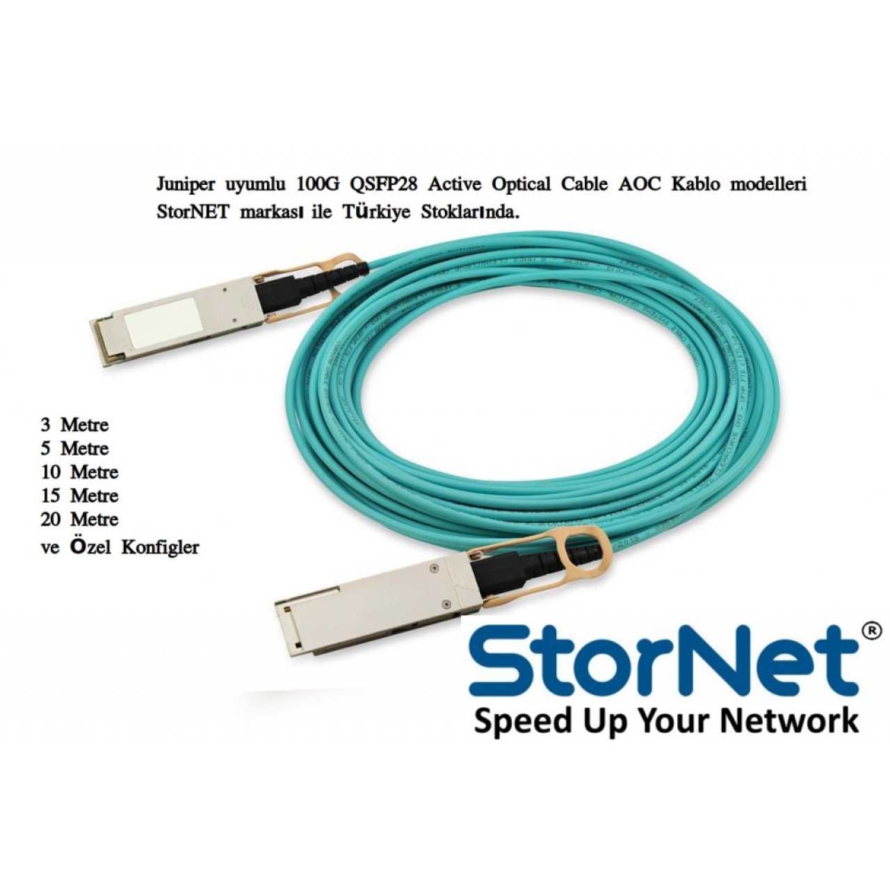 Juniper uyumlu 100G QSFP28 to QSFP28 AOC Kablo