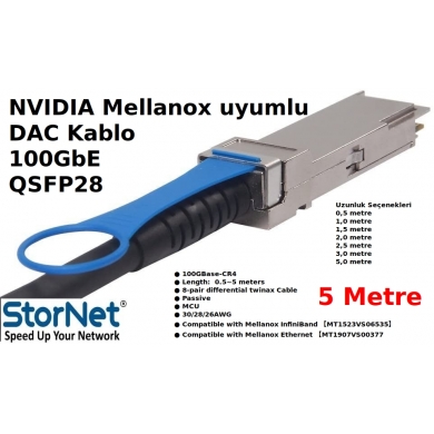 NVIDIA Mellanox MCP1600-C005E26L-SN DAC Kablo 100GbE QSFP28 5 metre uyumlu StorNET