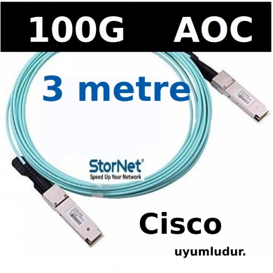 QSFP-100G-AOC3M Cisco 3 metre uyumlu 100G QSFP28 AOC Kablo StorNET
