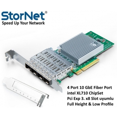 4 Port 10 GbE Fiber Ethernet Kartı Intel X710DA4 ÇipSet StorNET