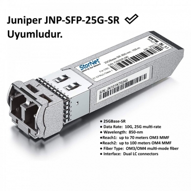 JNP-SFP-25G-SR Juniper uyumlu 25Gbs SFP28 SR Transceiver 850nm 100metre