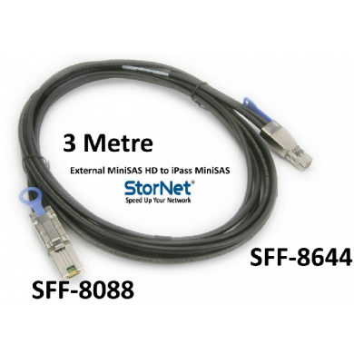 3metre MiniSAS ipass to External MiniSAS HD Kablo StorNET SFF8644 to SFF8088